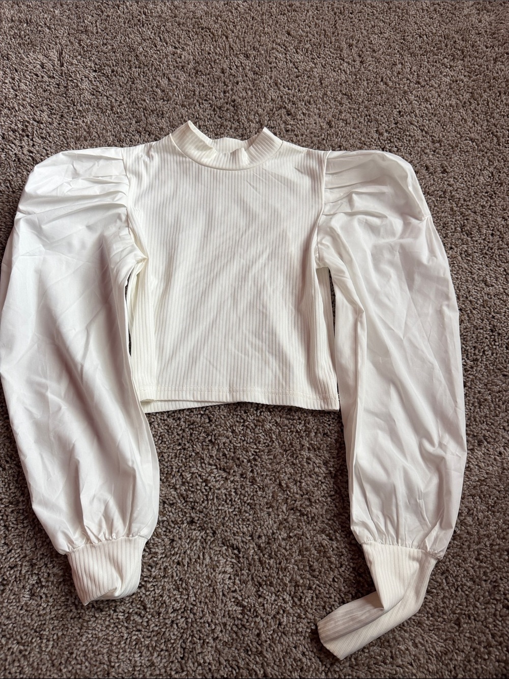 SHEIN Cream Ribbed Puff Sleeve Crop Top
